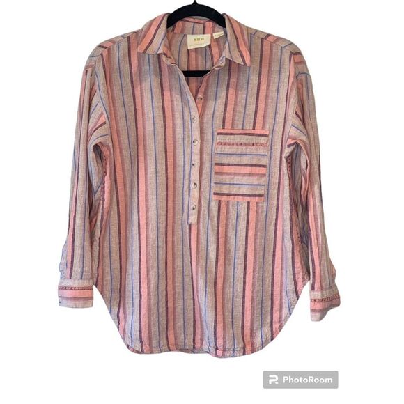 Anthropologie | Maeve | Lida Linen Blend Striped Popover Top Size XS - Picture 1 of 6